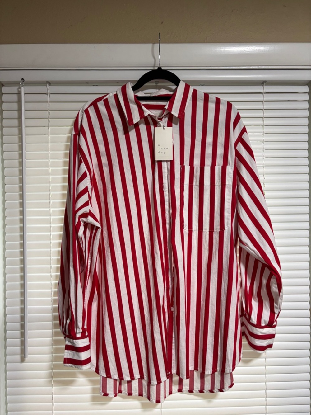 a new day Red & White Vertical Stripe Button-Down Shirt